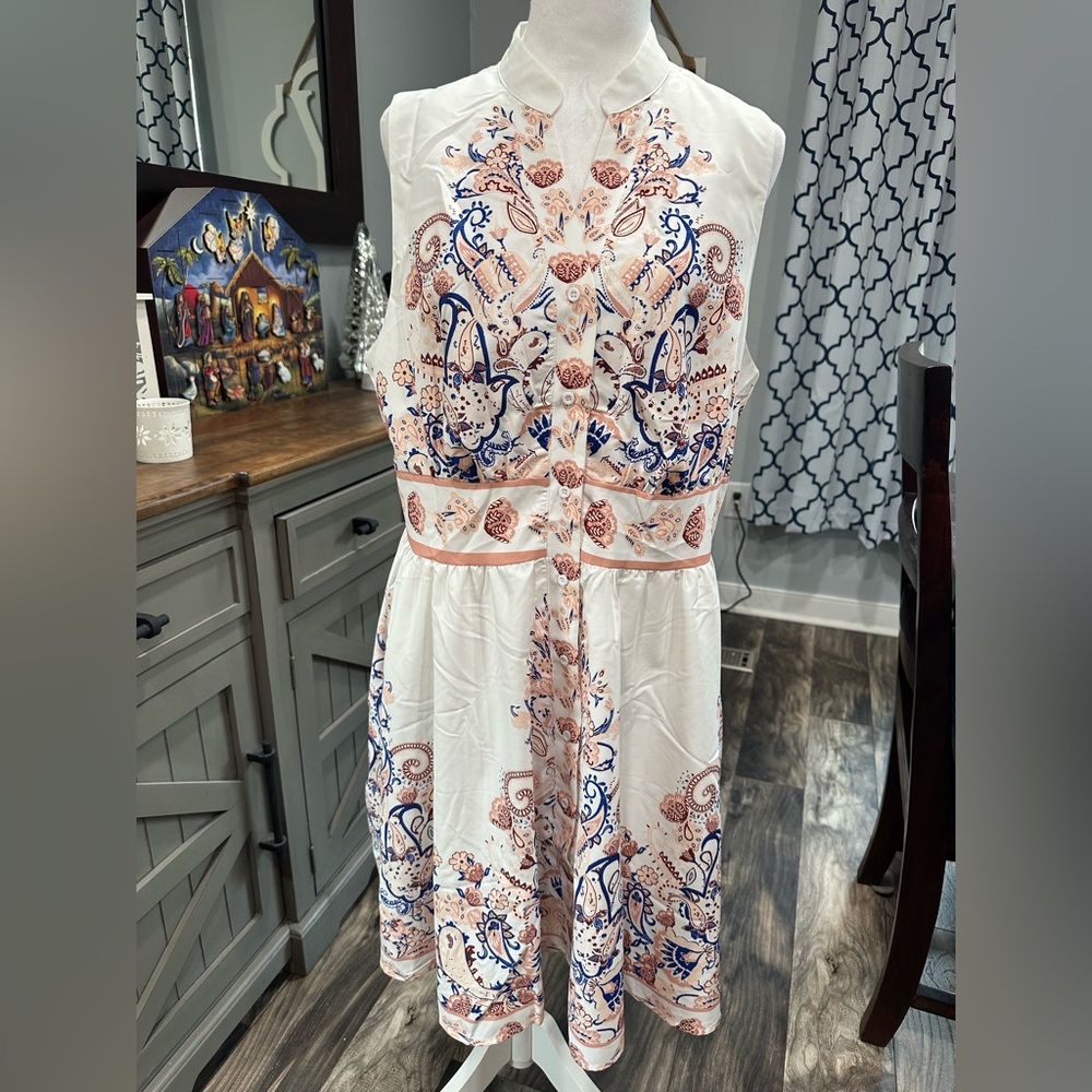 Cupshe White Dress with Blue and Pink Patterns